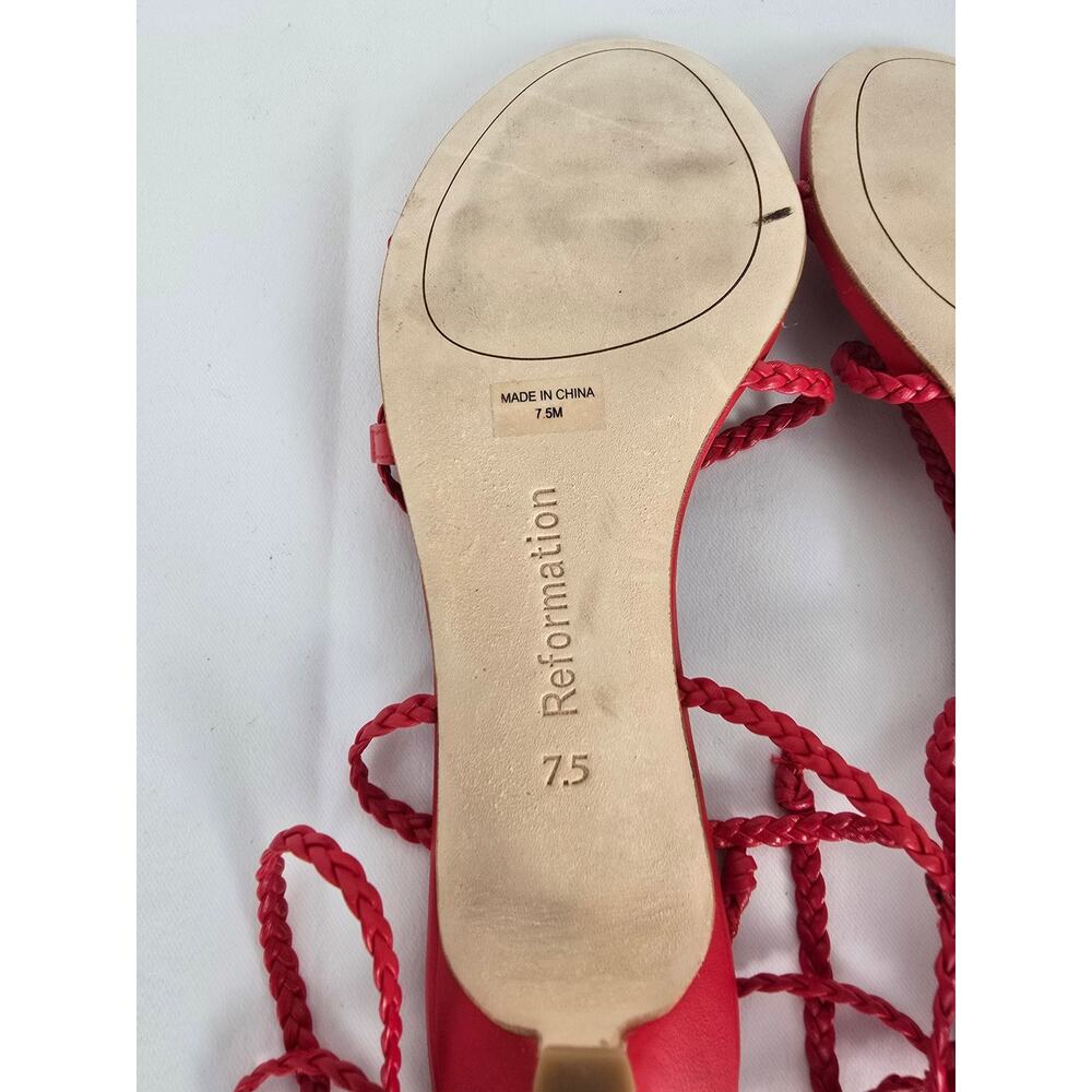Reformation Porto Red Tie Ankle Strappy Sandal Kitten Heel 7.5 - Picture 7 of 8